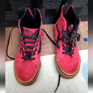 Red and Black Kids Sk8 Hi Vans